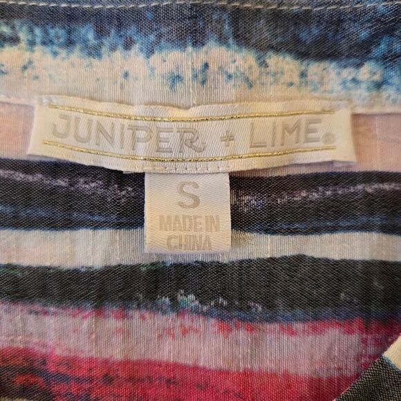 Juniper + Lime Womens Striped Button Front Long Sleeve Blouse Multicolor Small - Picture 2 of 11